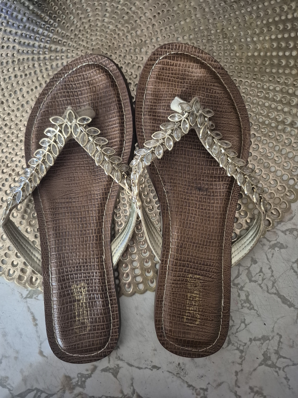 Carlos by Carlos Santana Brown Sandals with Gold Crystal Straps